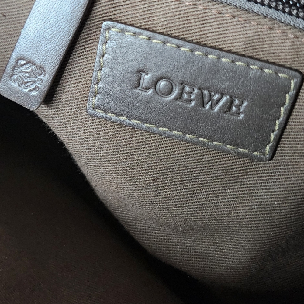 LOEWE Clutch Bag repeat Anagram Gray PVC Brown Leather Silver Zipper - Picture 7 of 11